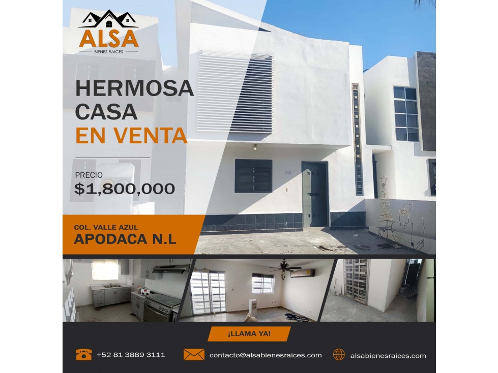 Hermosa casa en venta en Valle Azul, Apodaca